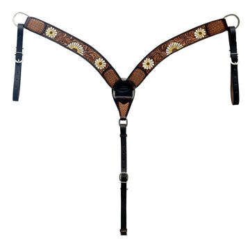 Hilason Western Horse Floral Hand Painted American Leather Breast Collar Brown